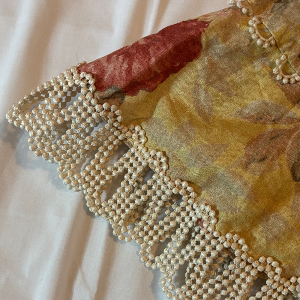Zimmermann Yellow Floral Puff-Sleeve Dress with Pearl Trim - Picture 4 of 7